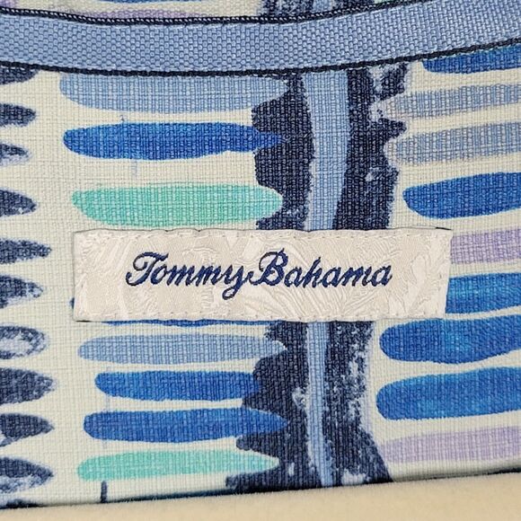 TOMMY BAHAMA Blue White Geo Surf Silk Hawaiian Short Sleeve Camp Shirt SIZE XXL - Picture 11 of 14
